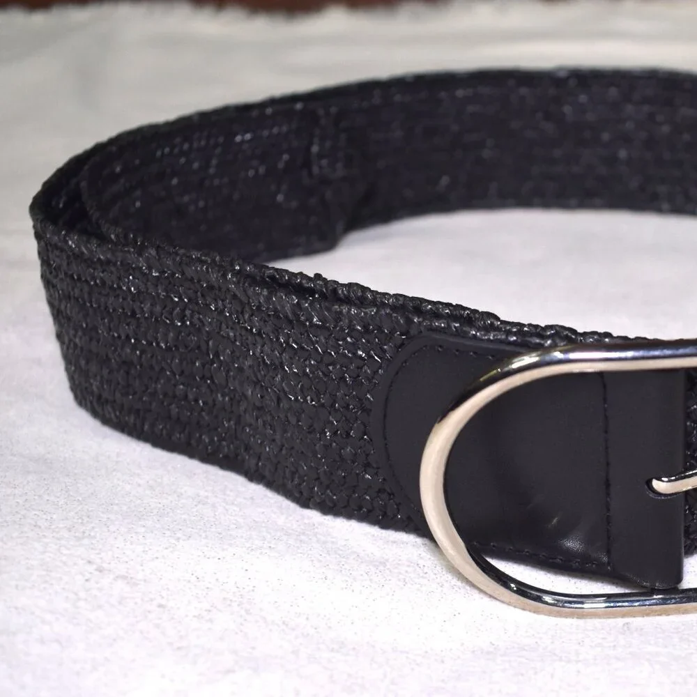 A New Day Black Woven Stretch Belt – Size Large Silver Buckle